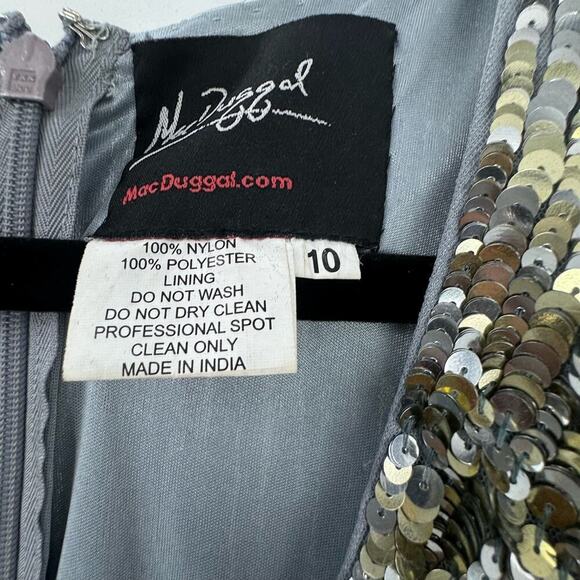Mac Duggal Platinum Gold Silver Sequined V Neck Gown Dress Size 10 NWT - Picture 10 of 12